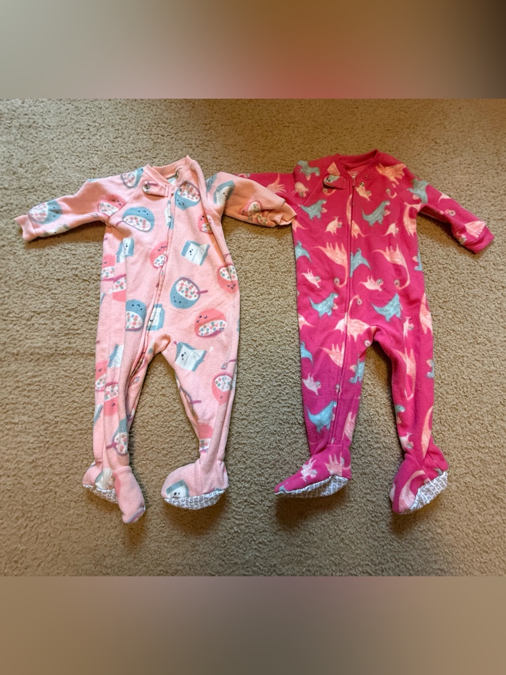 Carter's Pink Fleece Footed One-Piece Pajamas with Dino & Pattern Set
